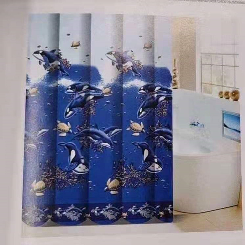 Satin Cloth Printed Shower Curtain Waterproof Satin Texture Thickened Bathroom Block Bath Curtain Foreign Trade Exported to European and American Manufacturers