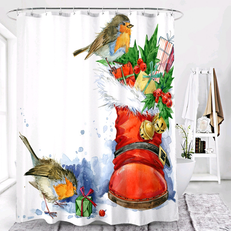 Foreign Trade Christmas Style Shower Curtain Digital Printing Polyester Bathroom Block Bath Curtain Factory Wholesale Can Be Customized in the Store