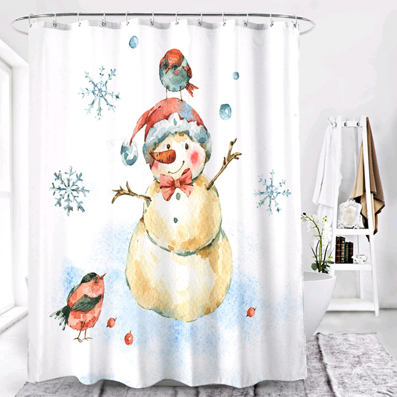 Foreign Trade Christmas Style Shower Curtain Digital Printing Polyester Bathroom Block Bath Curtain Factory Wholesale Can Be Customized in the Store