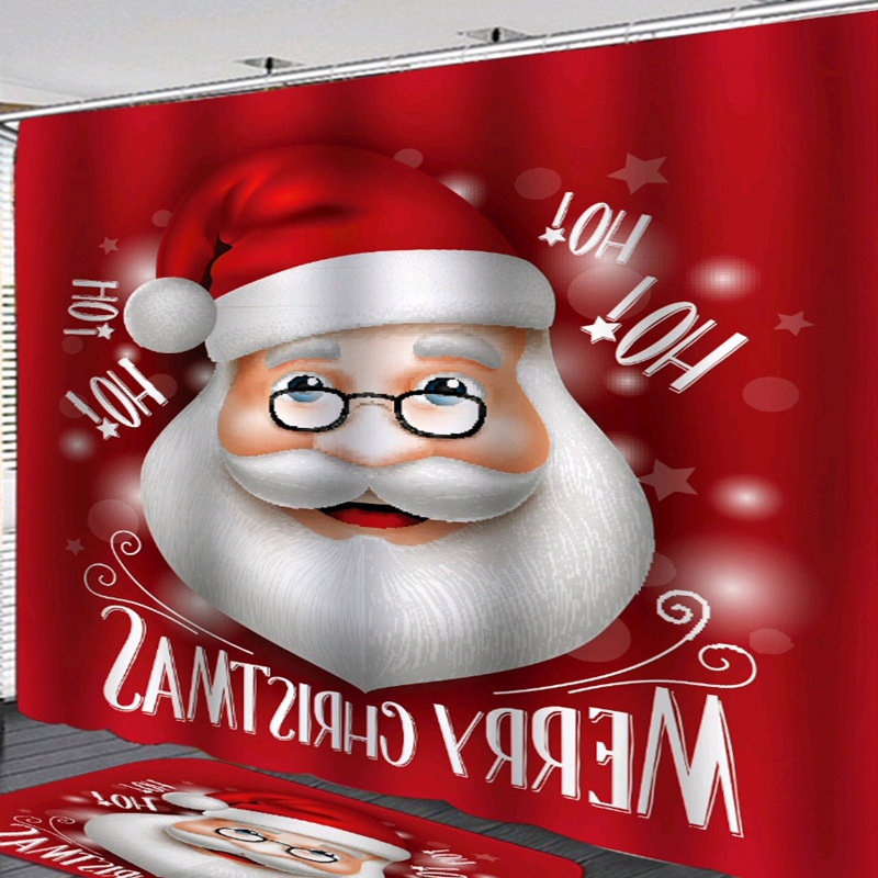 Foreign Trade Christmas Style Shower Curtain Digital Printing Polyester Bathroom Block Bath Curtain Factory Wholesale Can Be Customized in the Store
