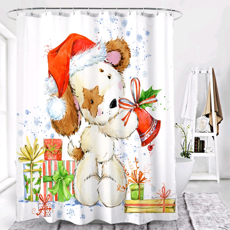 Foreign Trade Christmas Style Shower Curtain Digital Printing Polyester Bathroom Block Bath Curtain Factory Wholesale Can Be Customized in the Store