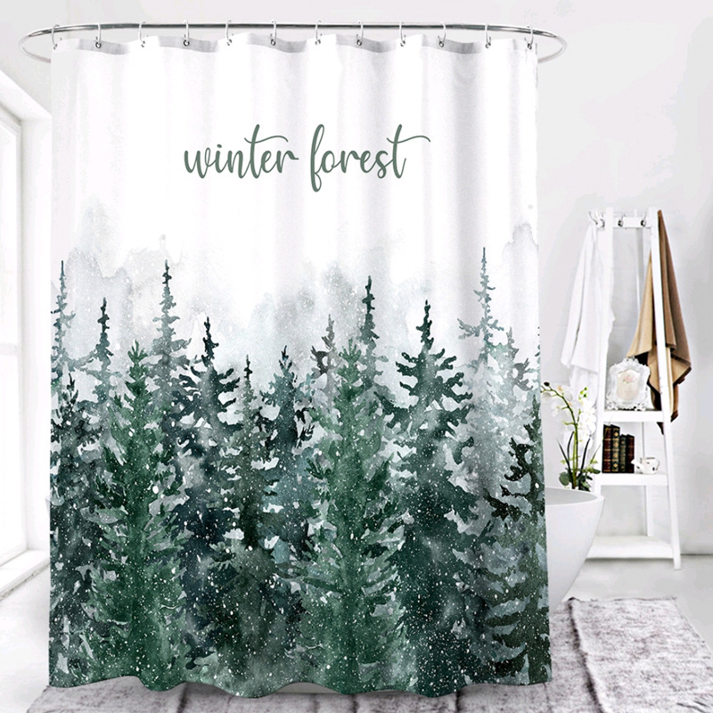 Foreign Trade Christmas Style Shower Curtain Digital Printing Polyester Bathroom Block Bath Curtain Factory Wholesale Can Be Customized in the Store