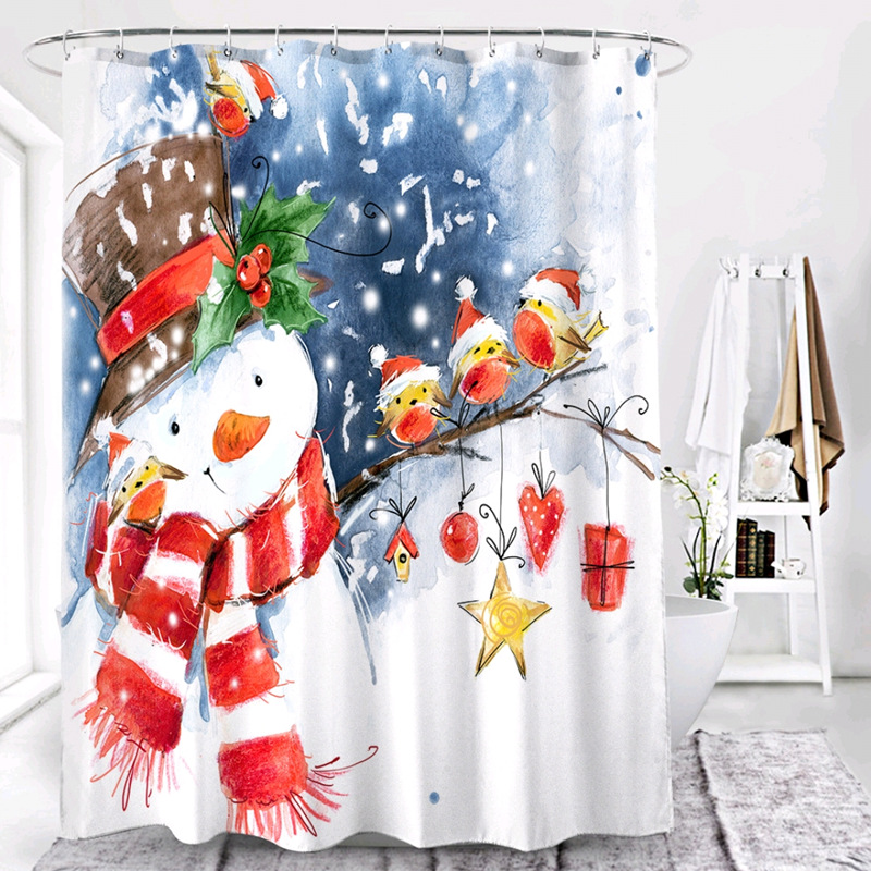 Foreign Trade Christmas Style Shower Curtain Digital Printing Polyester Bathroom Block Bath Curtain Factory Wholesale Can Be Customized in the Store