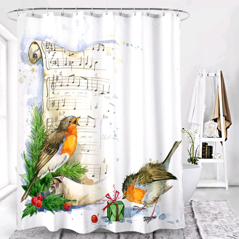 Foreign Trade Christmas Style Shower Curtain Digital Printing Polyester Bathroom Block Bath Curtain Factory Wholesale Can Be Customized in the Store