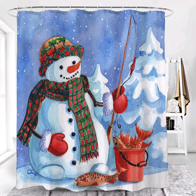 Foreign Trade Christmas Style Shower Curtain Digital Printing Polyester Bathroom Block Bath Curtain Factory Wholesale Can Be Customized in the Store