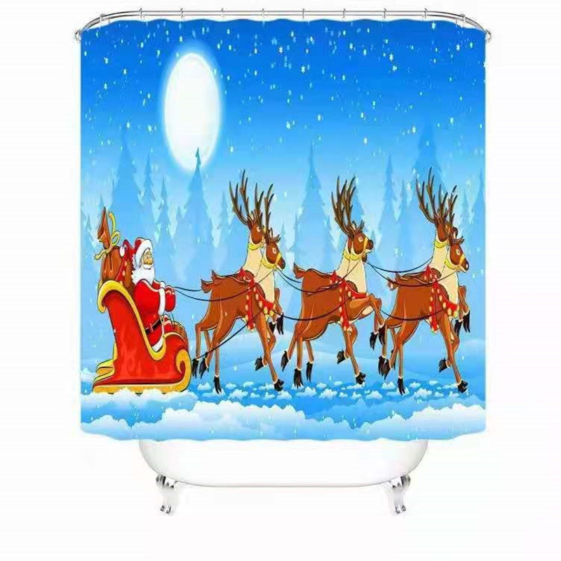Foreign Trade Christmas Style Shower Curtain Digital Printing Polyester Bathroom Block Bath Curtain Factory Wholesale Can Be Customized in the Store