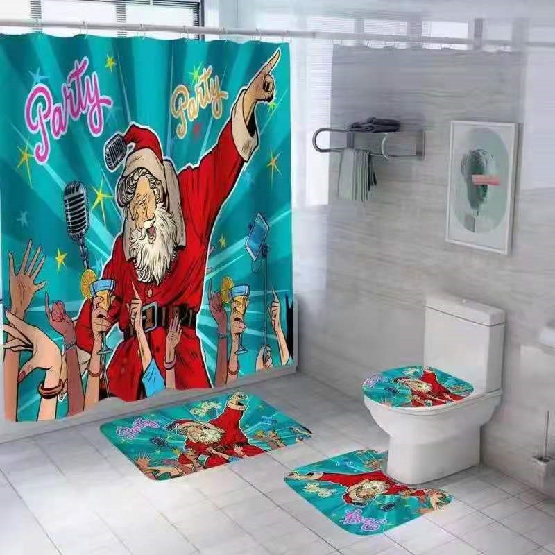 Foreign Trade Christmas Style Shower Curtain Digital Printing Polyester Bathroom Block Bath Curtain Factory Wholesale Can Be Customized in the Store