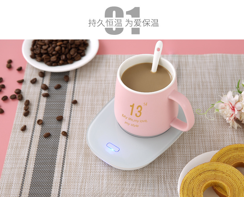 Warm Cup Heating Coaster Hot Milk Heater 55 Degrees Creative Gift Ceramic Insulated Mug Customized Logo
