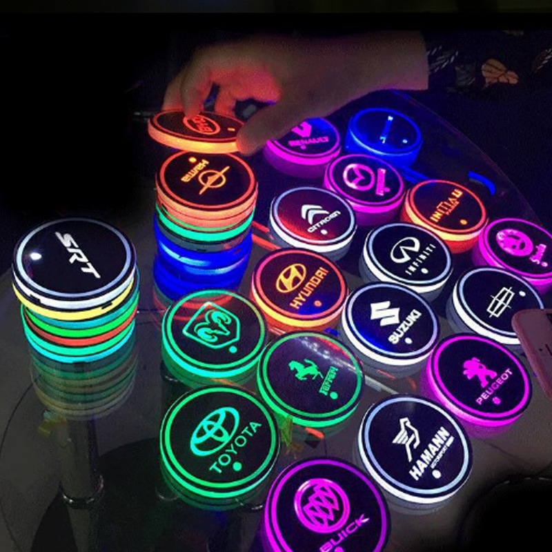 Car LightEmitting Water Cup Mat USB Charging Colorful NonSlip Coaster Car Supplies Car Interior Design Atmosphere Light