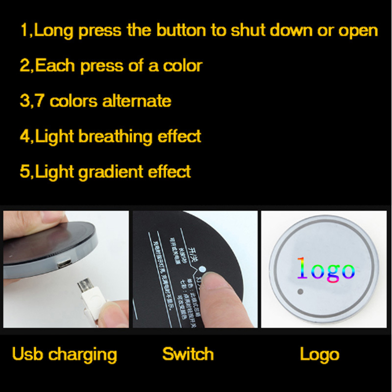 Car LightEmitting Water Cup Mat USB Charging Colorful NonSlip Coaster Car Supplies Car Interior Design Atmosphere Light Car LightEmitting Water Cup Mat USB Charging Colorful NonSlip Coaster Car Supplies Car Interior Design Atmosphere Light