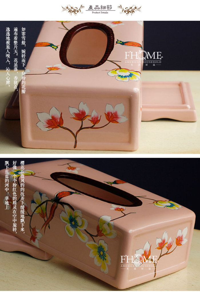 Crafts day Sakura Warbler-style painted ceramic tissue box decoration ornaments housewarming gift Book box daily Crafts day Sakura Warbler-style painted ceramic tissue box decoration ornaments housewarming gift Book box daily