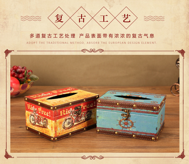 European Style Vintage Creative Paper Extraction Box Home Personality British Style Tissue Box Living Room Decorative Paper Towel Storage Box Wholesale