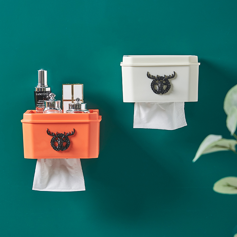 New Toilet Tissue Box Wall-Mounted Punch-Free Kitchen Paper Extraction Box Multi-Functional Creative Tissue Storage Box
