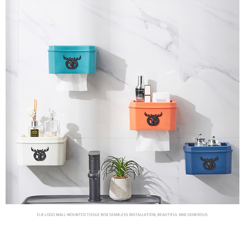 New Toilet Tissue Box Wall-Mounted Punch-Free Kitchen Paper Extraction Box Multi-Functional Creative Tissue Storage Box