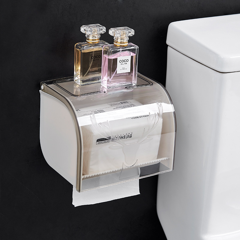 Toilet Solid Large Roll Paper Box Wall-Mounted Paper Extraction Box Tissue Box Punch-Free Toilet Coreless Roll Stand