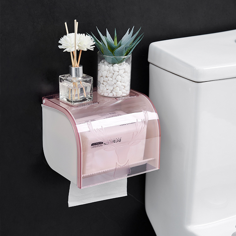 Toilet Solid Large Roll Paper Box Wall-Mounted Paper Extraction Box Tissue Box Punch-Free Toilet Coreless Roll Stand