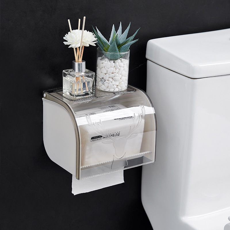 Toilet Solid Large Roll Paper Box Wall-Mounted Paper Extraction Box Tissue Box Punch-Free Toilet Coreless Roll Stand