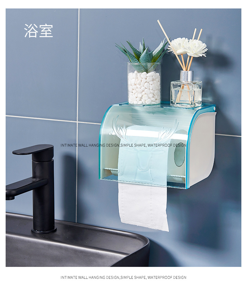 Toilet Solid Large Roll Paper Box Wall-Mounted Paper Extraction Box Tissue Box Punch-Free Toilet Coreless Roll Stand
