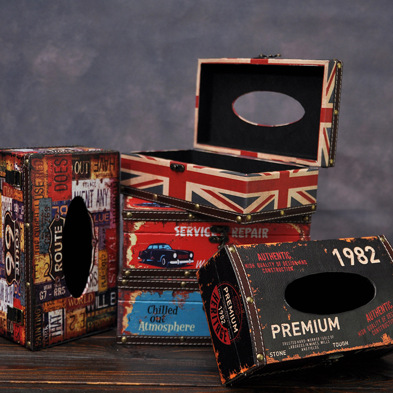 Wholesale Hotel Cafe Paper Box Restaurant Napkin Paper Box Rectangular Retro Creative Tissue Box
