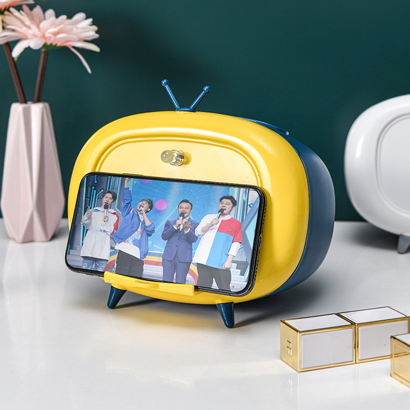 One Piece Dropshipping Retail TV Tissue Box Cartoon Living Room Napkin Paper Box Mobile Phone Holder Tissue Storage Box