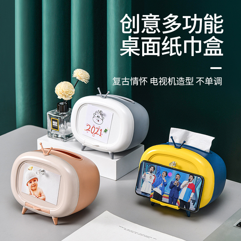 One Piece Dropshipping Retail TV Tissue Box Cartoon Living Room Napkin Paper Box Mobile Phone Holder Tissue Storage Box