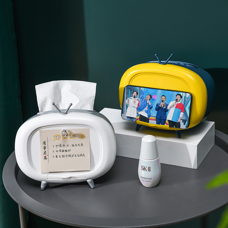 One Piece Dropshipping Retail TV Tissue Box Cartoon Living Room Napkin Paper Box Mobile Phone Holder Tissue Storage Box