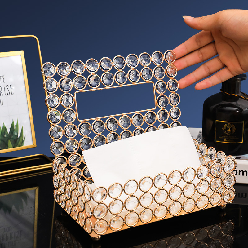 Nordic Light Luxury Crystal Tissue Box Creative Dining Table European Living Room Home Luxury Paper Extraction Box Storage Decorations