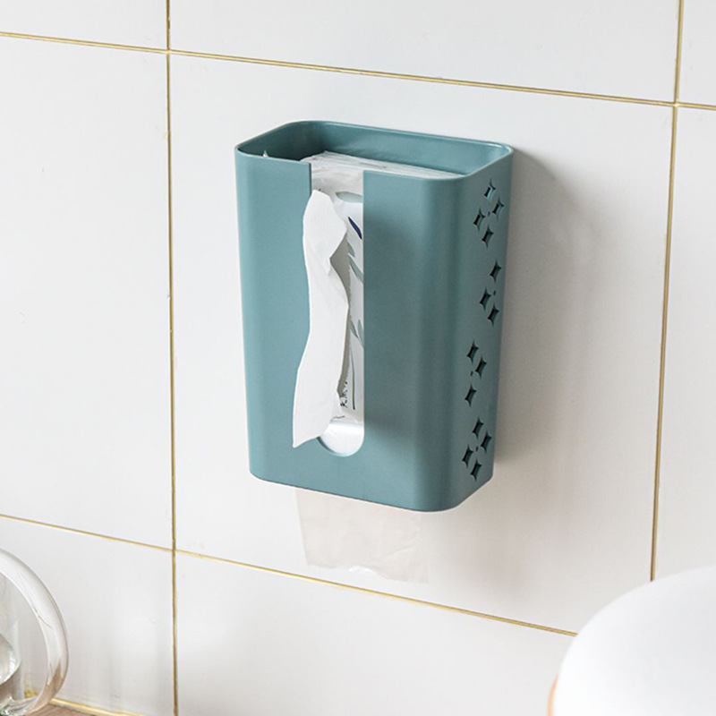 Multifunctional Tissue Household Solid Color Wall-Mounted Seamless Free Punch Tissue Box Bathroom Living Room Plastic Tissue Box