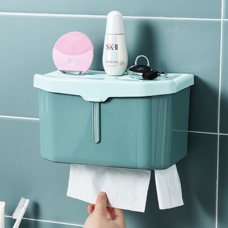 Multifunctional Tissue Household Solid Color Wall-Mounted Seamless Free Punch Tissue Box Bathroom Living Room Plastic Tissue Box