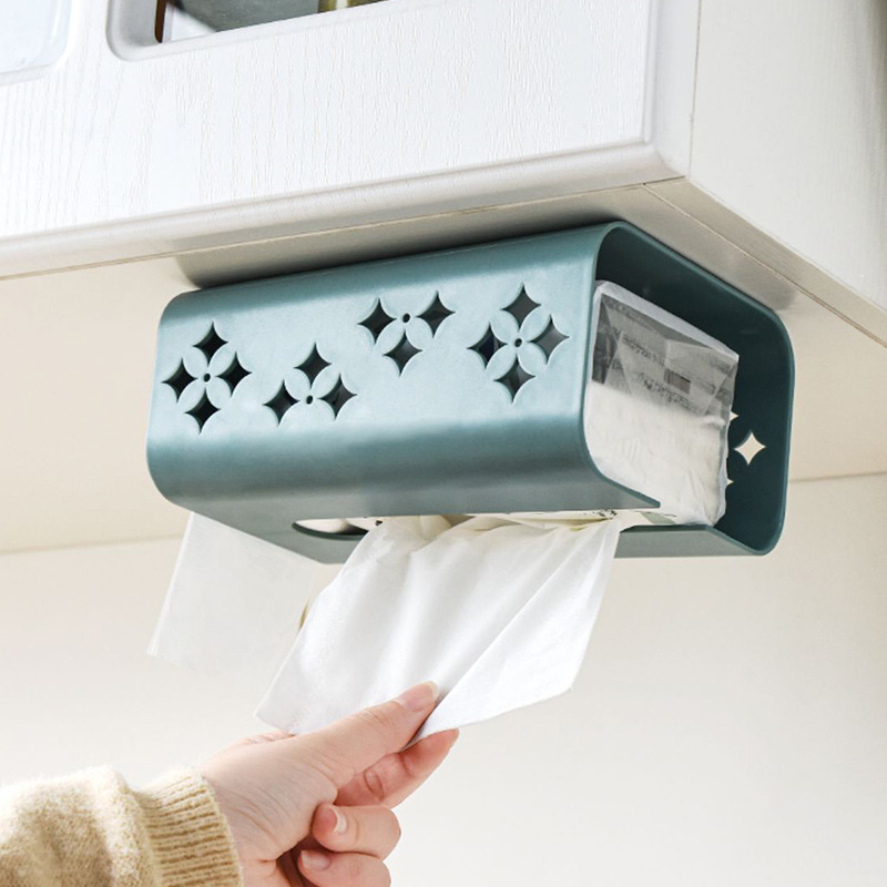Multifunctional Tissue Household Solid Color Wall-Mounted Seamless Free Punch Tissue Box Bathroom Living Room Plastic Tissue Box