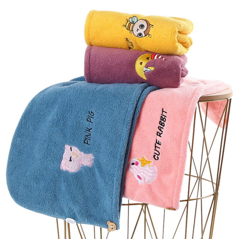 New Coral Velvet Cartoon Embroidery Hair-Drying Cap Gift Women&#039;s Long Hair Soft Absorbent Lady Internet Celebrity Baotou Shower Cap