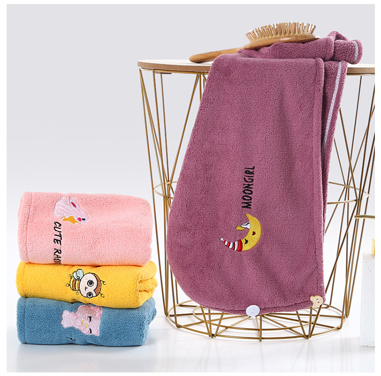 New Coral Velvet Cartoon Embroidery Hair-Drying Cap Gift Women's Long Hair Soft Absorbent Lady Internet Celebrity Baotou Shower Cap New Coral Velvet Cartoon Embroidery Hair-Drying Cap Gift Women's Long Hair Soft Absorbent Lady Internet Celebrity Baotou Shower Cap