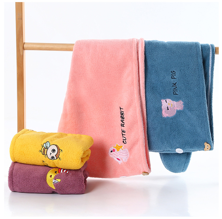 New Coral Velvet Cartoon Embroidery Hair-Drying Cap Gift Women's Long Hair Soft Absorbent Lady Internet Celebrity Baotou Shower Cap New Coral Velvet Cartoon Embroidery Hair-Drying Cap Gift Women's Long Hair Soft Absorbent Lady Internet Celebrity Baotou Shower Cap
