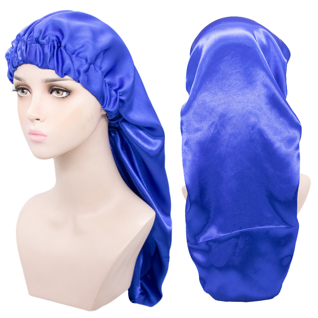 Amazon New Elastic Satin Nightcap Women&#039;s Home Long Tail Shower Cap Shower Cap Beauty Hair Hat