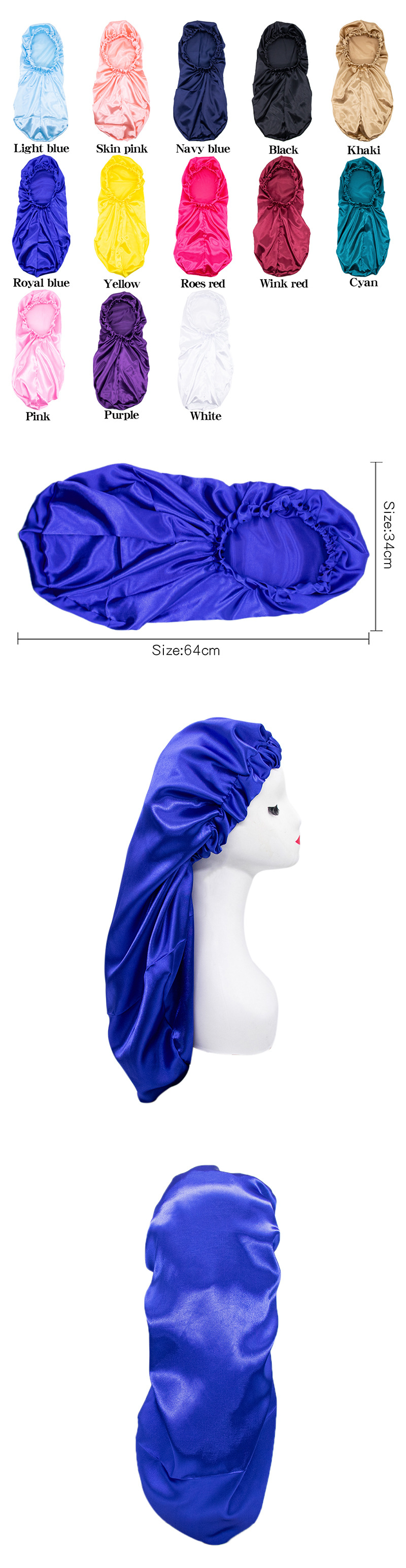 Amazon New Elastic Satin Nightcap Women's Home Long Tail Shower Cap Shower Cap Beauty Hair Hat