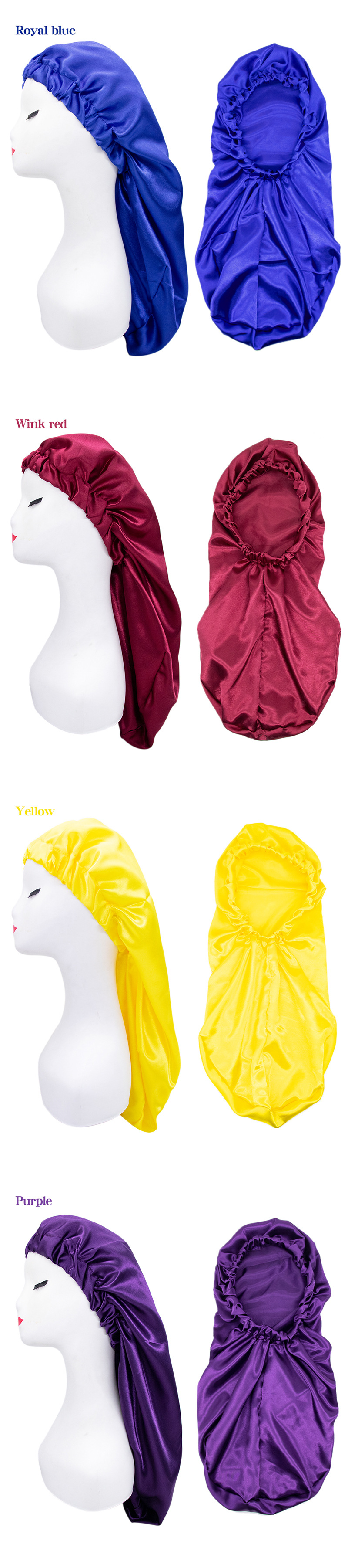 Amazon New Elastic Satin Nightcap Women's Home Long Tail Shower Cap Shower Cap Beauty Hair Hat