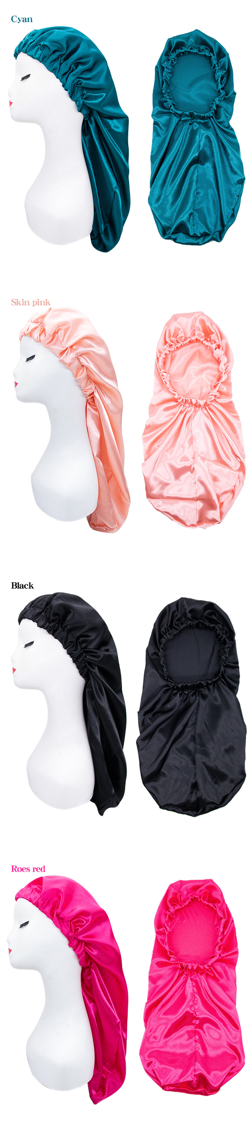 Amazon New Elastic Satin Nightcap Women's Home Long Tail Shower Cap Shower Cap Beauty Hair Hat