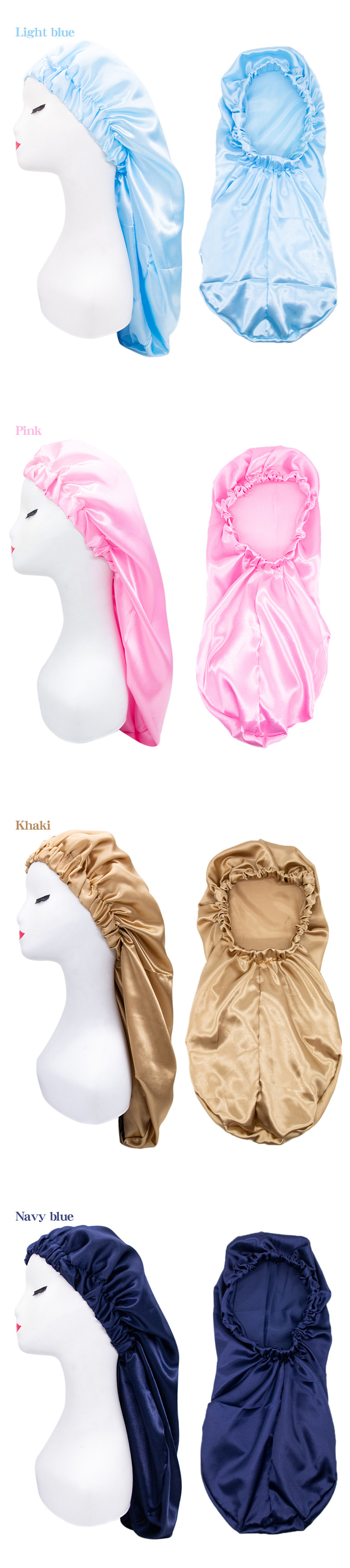 Amazon New Elastic Satin Nightcap Women's Home Long Tail Shower Cap Shower Cap Beauty Hair Hat