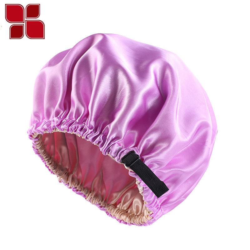 Satin Nightcap Invisible Flat Adjustable Buckle Artificial Silk Double Layer round Cap Shower Cap Beauty Hair Hat