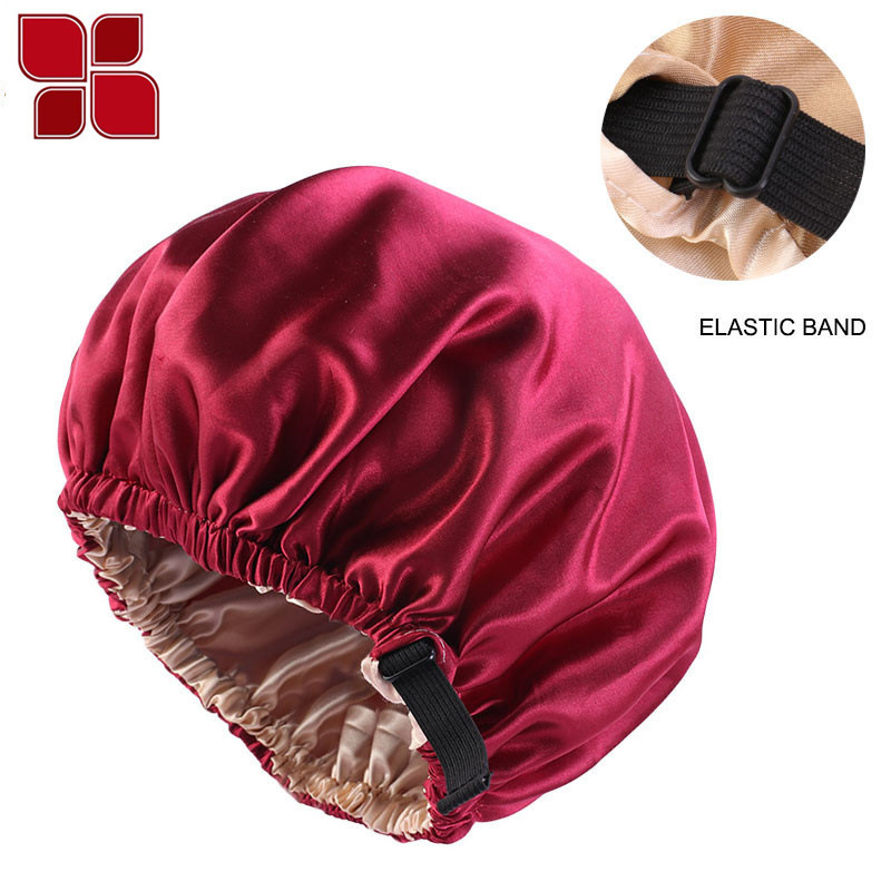 Satin Nightcap Invisible Flat Adjustable Buckle Artificial Silk Double Layer round Cap Shower Cap Beauty Hair Hat