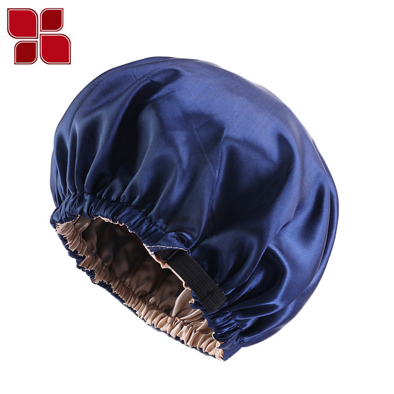 Satin Nightcap Invisible Flat Adjustable Buckle Artificial Silk Double Layer round Cap Shower Cap Beauty Hair Hat