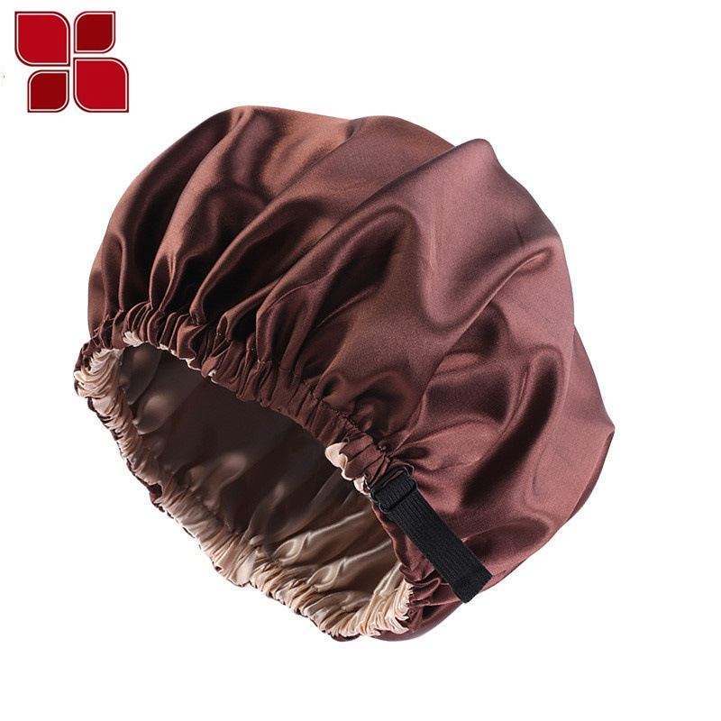 Satin Nightcap Invisible Flat Adjustable Buckle Artificial Silk Double Layer round Cap Shower Cap Beauty Hair Hat