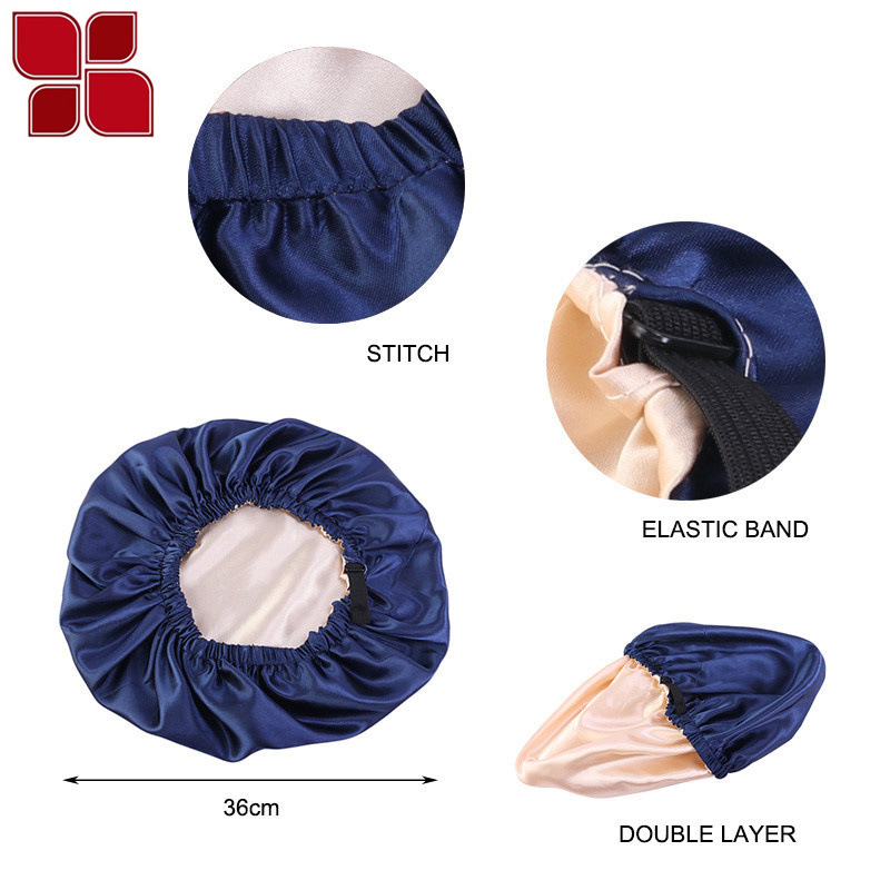 Satin Nightcap Invisible Flat Adjustable Buckle Artificial Silk Double Layer round Cap Shower Cap Beauty Hair Hat