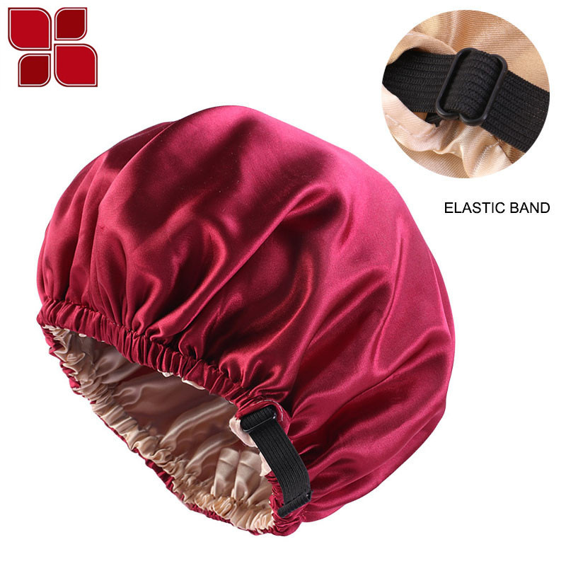 Satin Nightcap Invisible Flat Adjustable Buckle Artificial Silk Double Layer round Cap Shower Cap Beauty Hair Hat