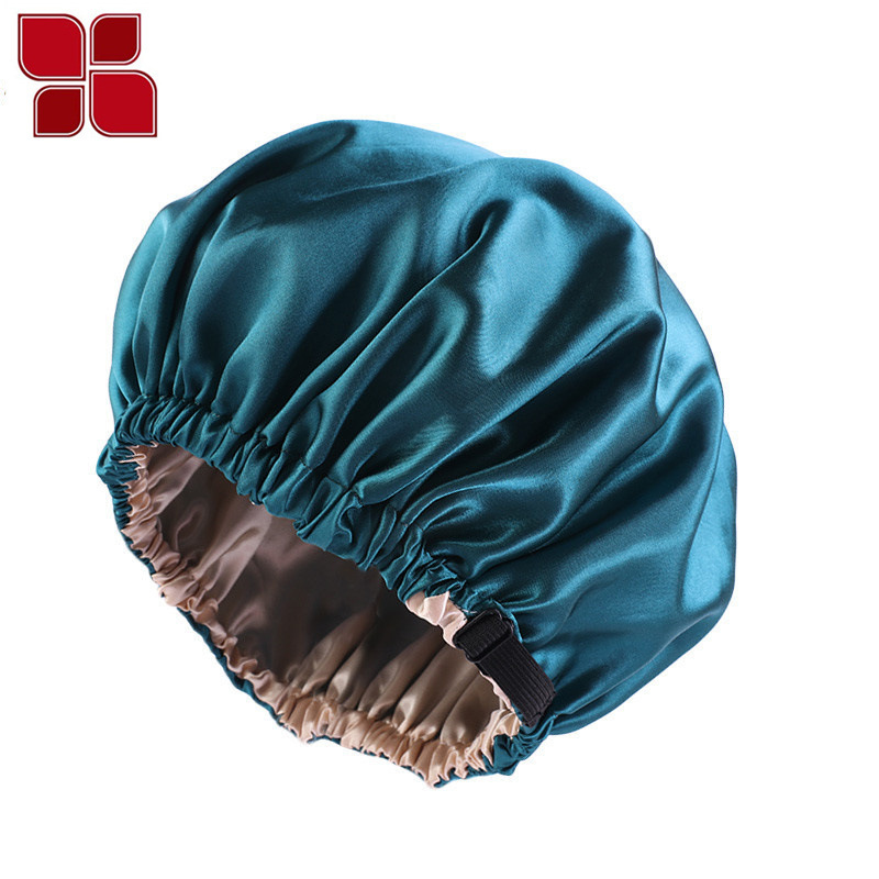 Satin Nightcap Invisible Flat Adjustable Buckle Artificial Silk Double Layer round Cap Shower Cap Beauty Hair Hat