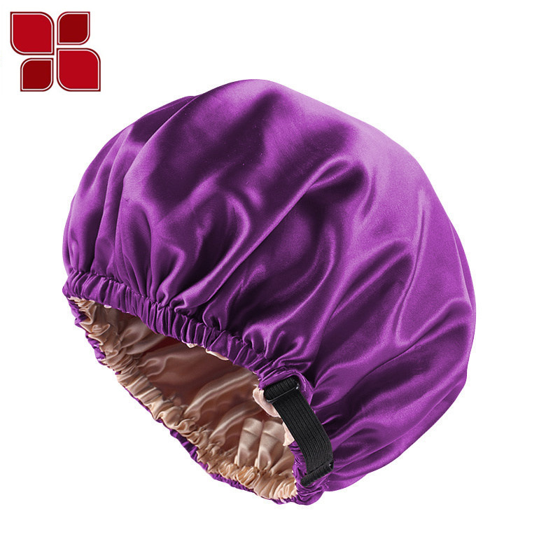Satin Nightcap Invisible Flat Adjustable Buckle Artificial Silk Double Layer round Cap Shower Cap Beauty Hair Hat