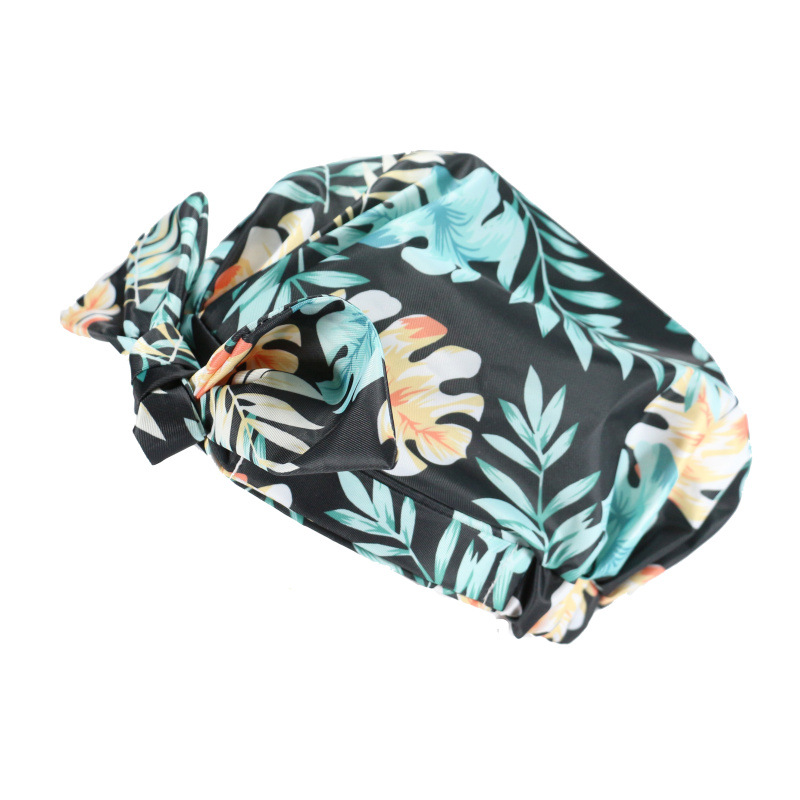 Shower Cap Waterproof Amazon Elastic Bow Black and White Stripes Shower Cap Female Yiwu Manufacturers Customizable Pattern