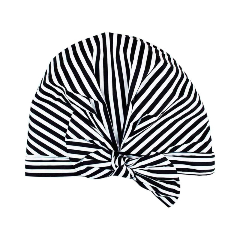 Shower Cap Waterproof Amazon Elastic Bow Black and White Stripes Shower Cap Female Yiwu Manufacturers Customizable Pattern