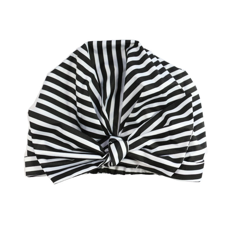Shower Cap Waterproof Amazon Elastic Bow Black and White Stripes Shower Cap Female Yiwu Manufacturers Customizable Pattern