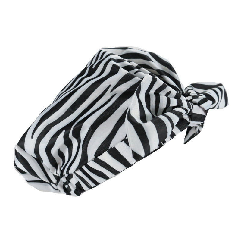 Shower Cap Waterproof Amazon Elastic Bow Black and White Stripes Shower Cap Female Yiwu Manufacturers Customizable Pattern